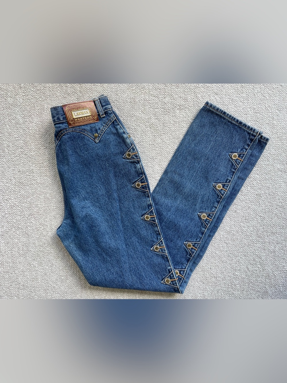 Vintage 90s Lawman Western Bareback Concho Trim High Rise Jeans, Size 26x32
